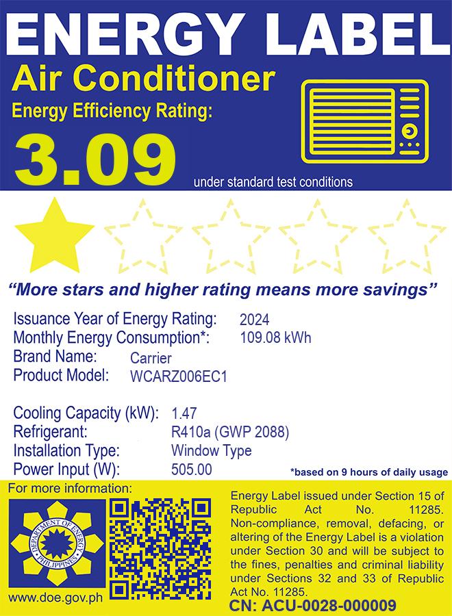 Carrier Optima Window Type Air Conditioner