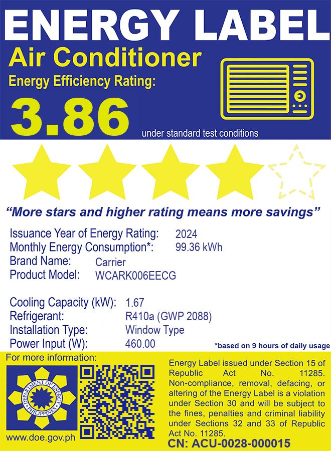 Carrier Aura Plus, 0.5HP Top Discharge Non-Inverter