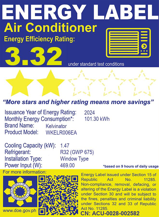 Kelvinator 0.5 HP Window-Type Room Air Conditioner