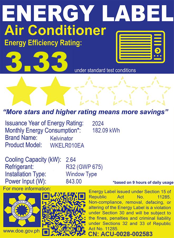 Kelvinator 1.0 HP Window-Type Room Air Conditioner