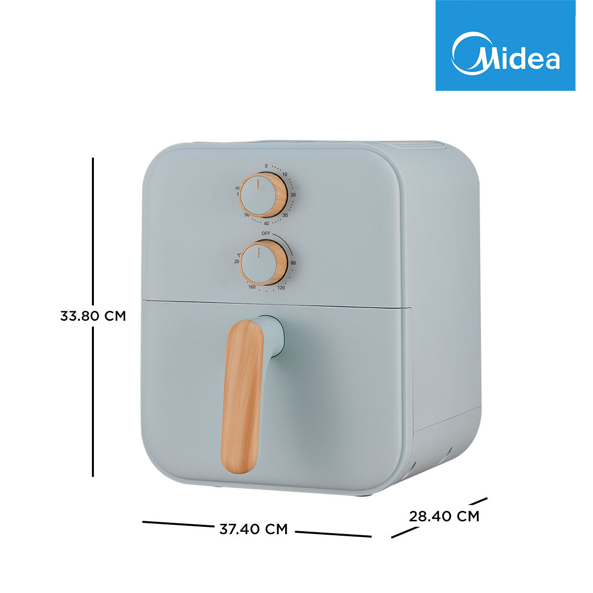 midea-4-liter-air-fryer-light-green-with-dimensions-left-side-view-concepstore