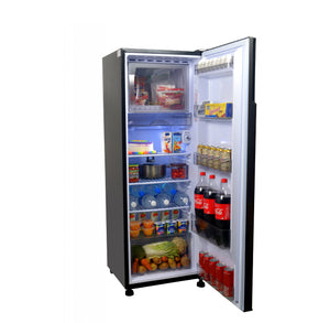 condura-single-door-inverter-style-refrigerator-csd700SAi-full-open-door-with-sample-contents-right-side-view-concepstore