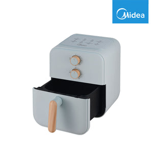 midea-4-liter-air-fryer-light-green-open-basket-left-side-view-concepstore