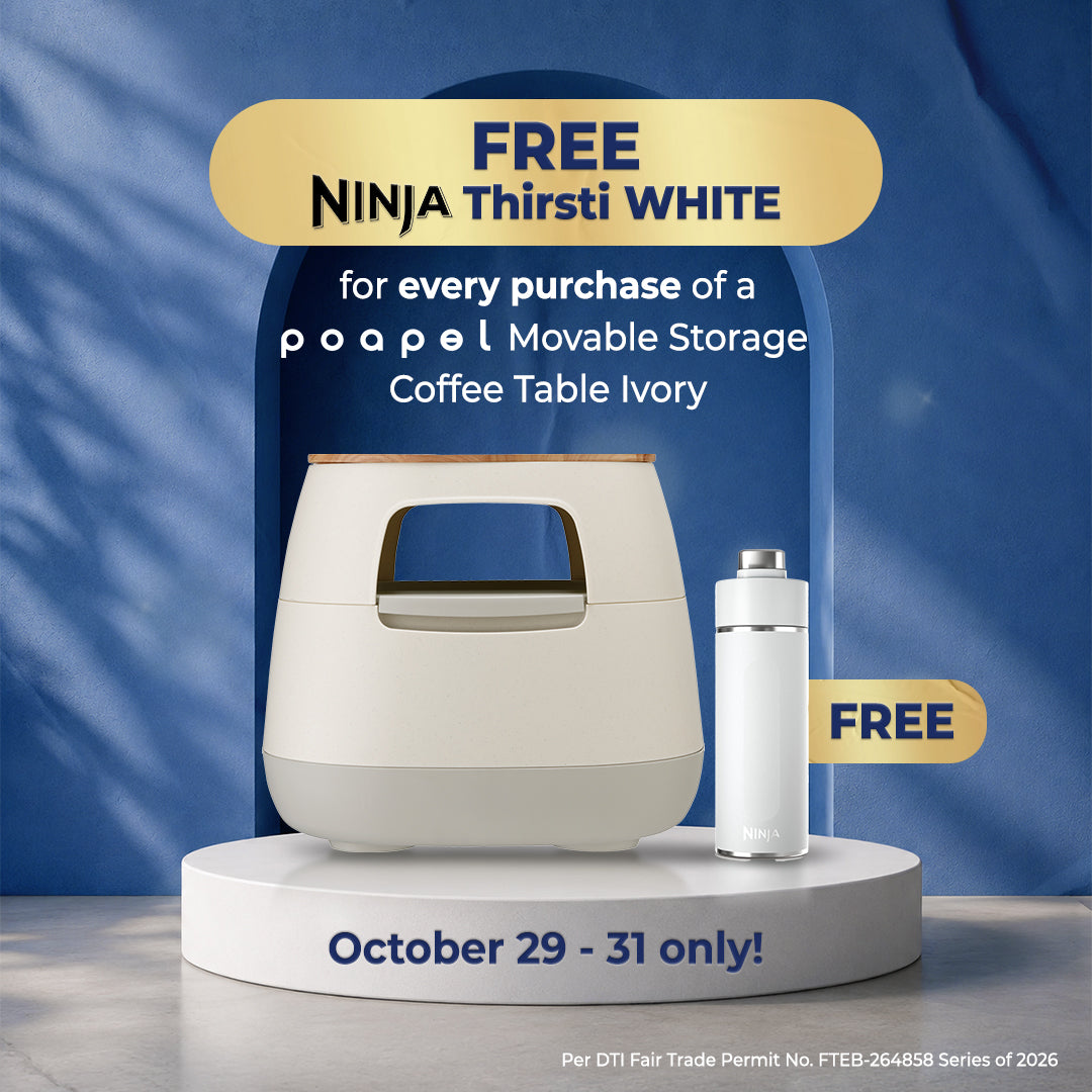 Poapel Movable Storage Coffee Table Ivory + FREE Ninja Thirsti White (Curated Bundle)