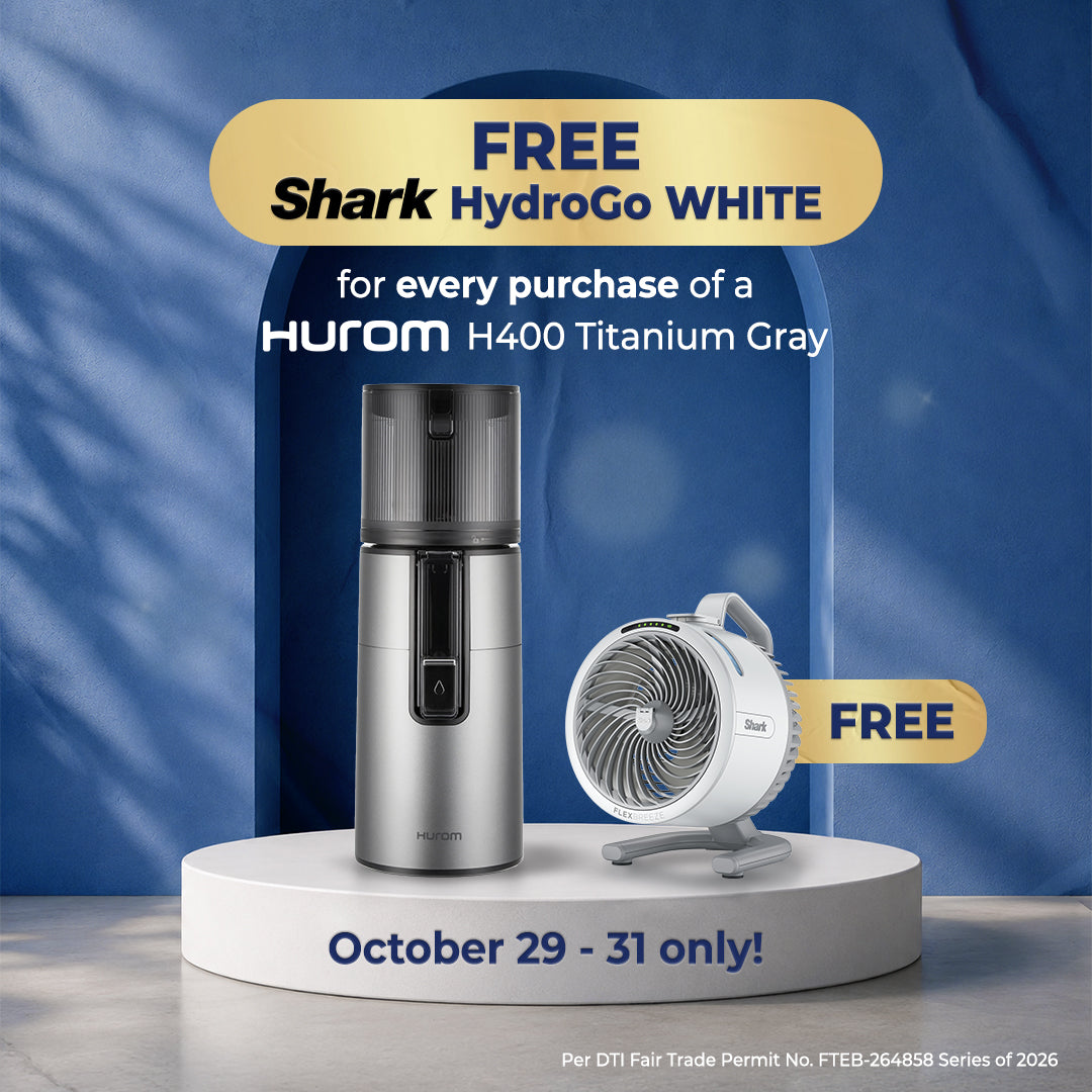 Hurom H400 Slow Juicer Titanium Gray + FREE Shark Hydrogo White (Curated Bundle)