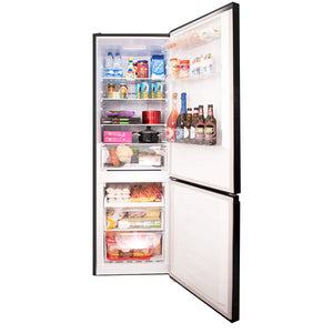 condura-no-frost-bottom-freezer-inverter-refrigerator-matte-black-full-open-door-with-sample-contents-view-concepstore